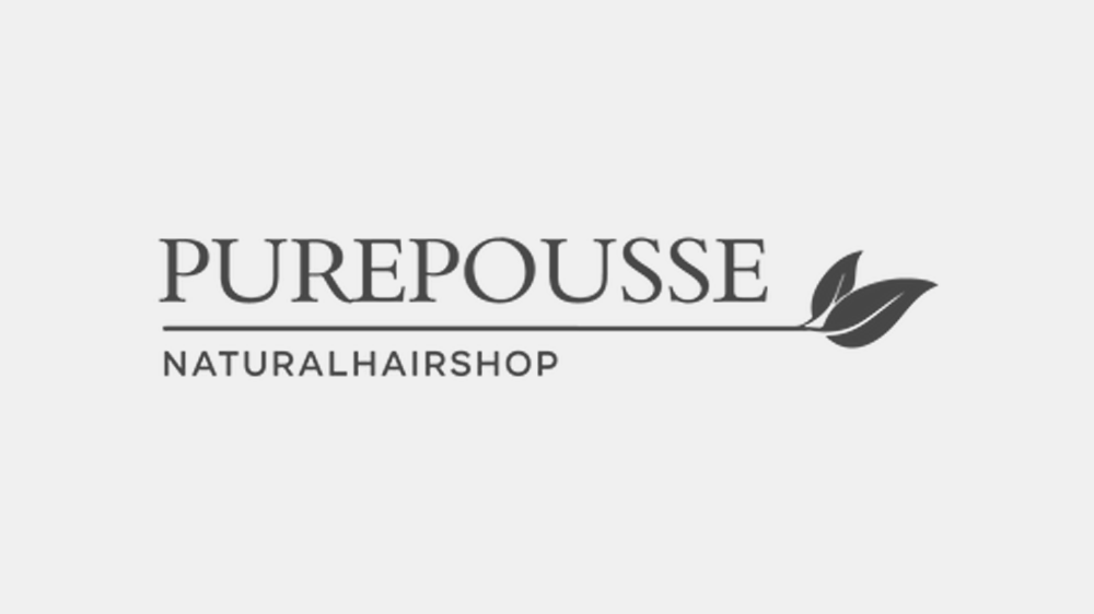 Purepousse Natural Hair Shop logo with leaf graphic, minimalist design for natural hair care.